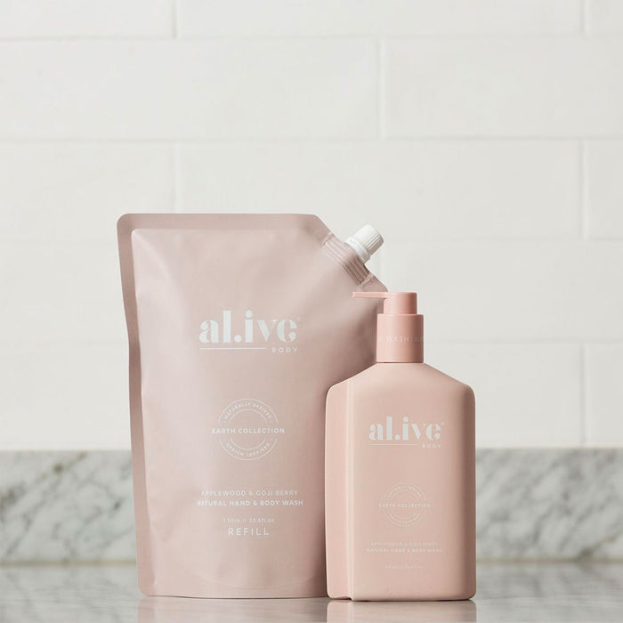 al.ive body 1 Ltr Wash Refill Applewood & Goji Berry Nudie Glow Australia