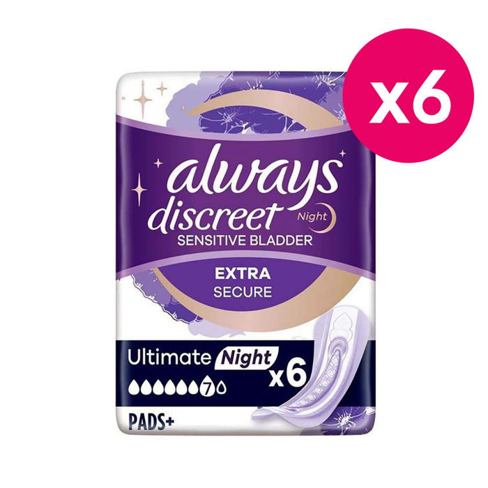 Always Discreet Incontinence Pads Women Ultimate Night 6 Pads