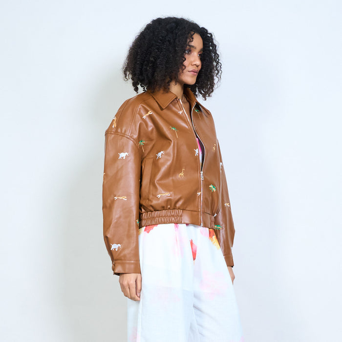 Animalia embroidered safari graphic zip front jacket wholesale