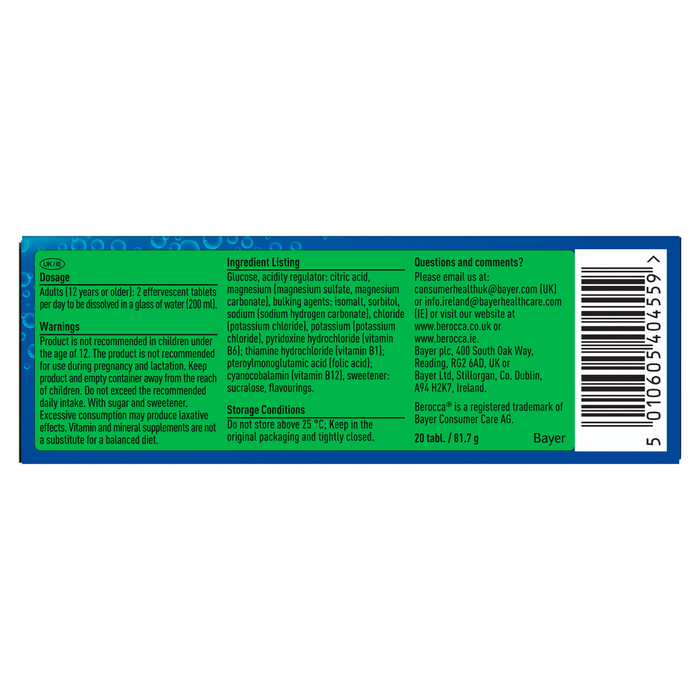 Berocca Hydrate Grapefruit Flavour 20 Effervescent Tablets