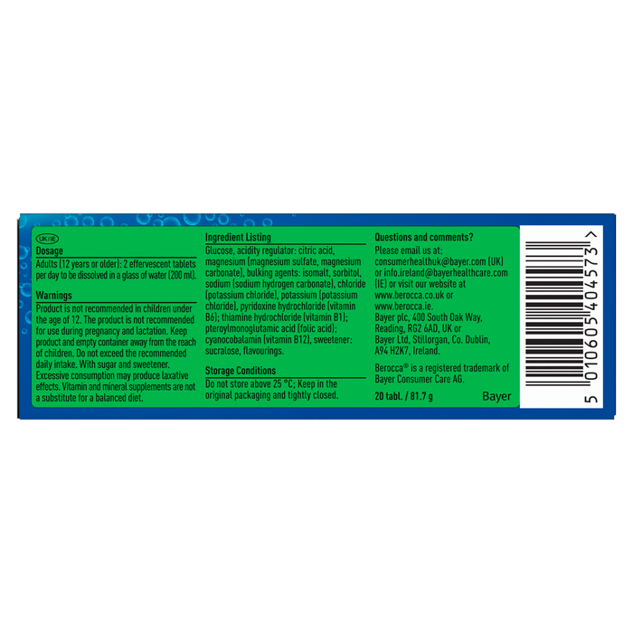 Berocca Hydrate Mango Passionfruit Flavour 20 Effervescent Tablets