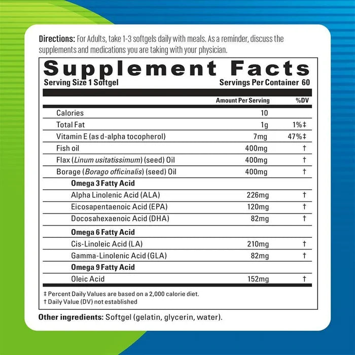 Blueberry omega 3-6-9 fish flax Borage - 60 Softgels Blueberry Naturals