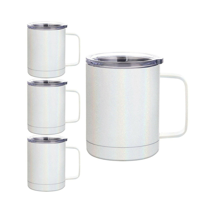 Craft Express 4 Pack 10oz Stainless Steel Coffee Cups – White Sublimation-Ready Insulated Mugs.