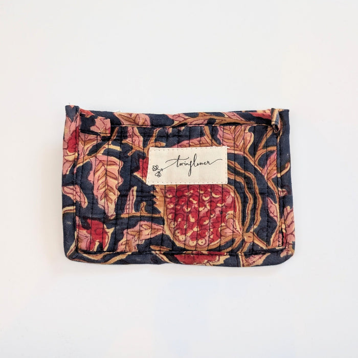 Deep Blue & Red Floral Block Print Quilted Small Purse - Precious Sparkle