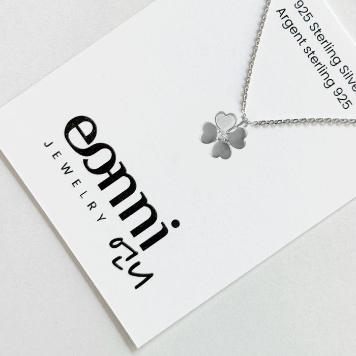 eonni monimal elegant Korean sterling silver necklace with clover pendant