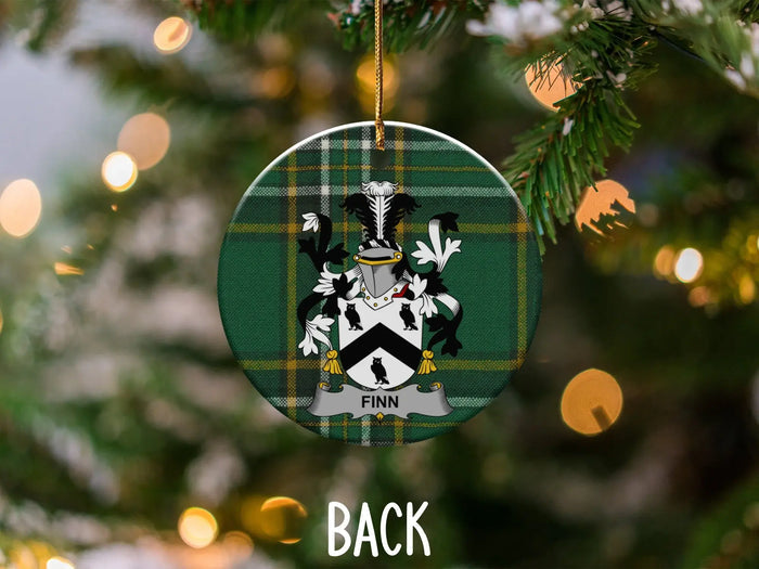 Personalized Family Crest Green Plaid Christmas Ornament