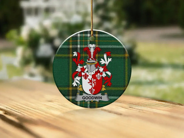 Goodwin Family Crest Plaid Design Hanging Ornament