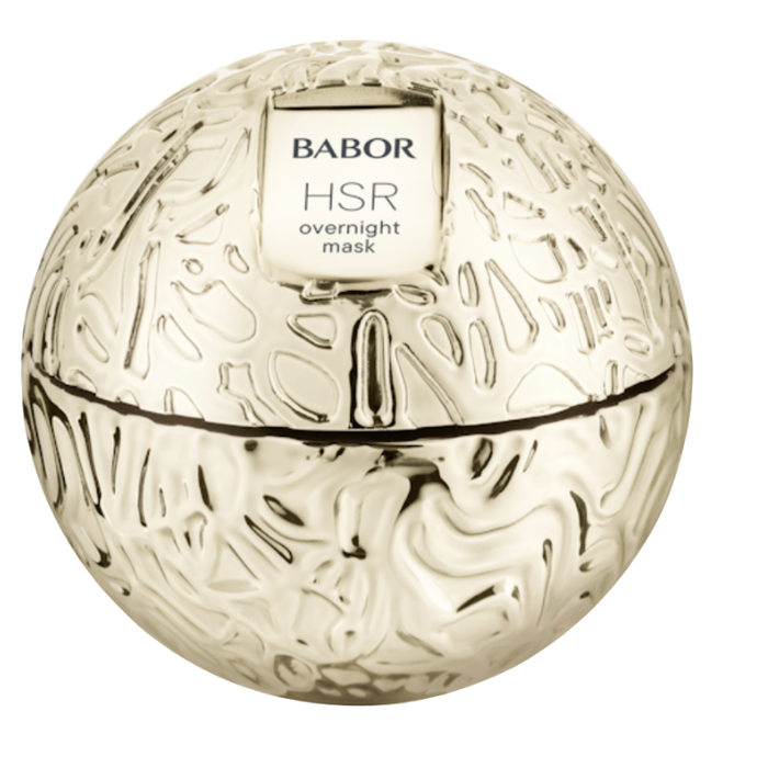 BABOR HSR Overnight Mask in luxuriösem, kugelförmigem goldenen Tiegel mit strukturierter Oberfläche, intensiv regenerierende Anti-Aging Nachtmaske für glattere, straffere und sichtbar erholte Haut am Morgen.