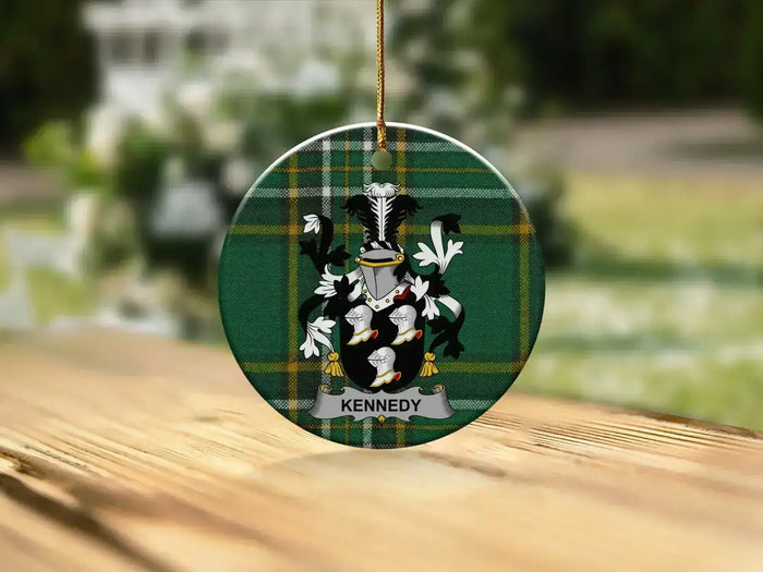 Kennedy Crest Green Tartan Round Christmas Ornament