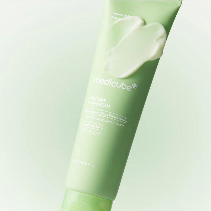 medicube Exosome Cica Cream Korean calming moisturizer with nano particles to soothe redness and repair skin barrier for sensitive skin