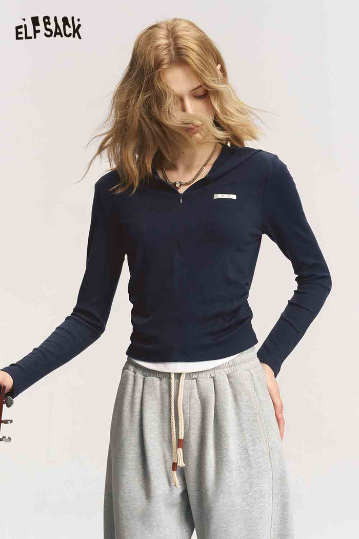 Mock Two Piece Hooded Ruched Tee