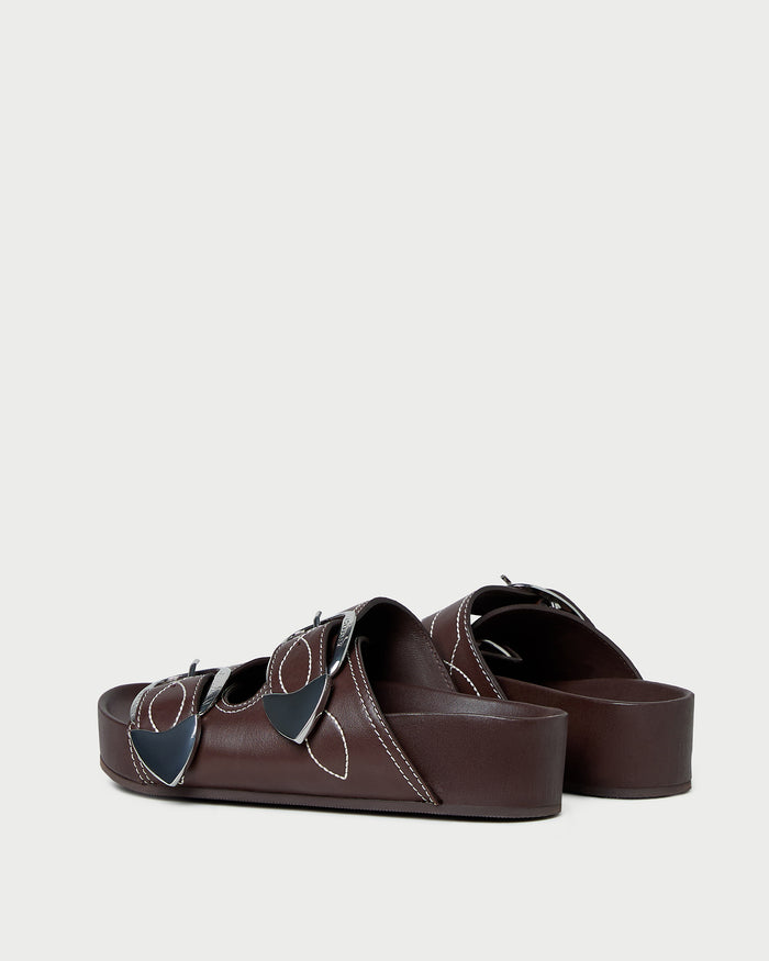 Nico Espresso Two-Band Platform Sandal in espresso brown leather.