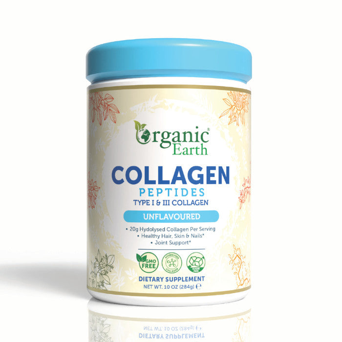 Organic Earth Collagen Peptides Unflavored, Collagen for Skin, Hair, Nails and Joint Health - 284g Organic Earth