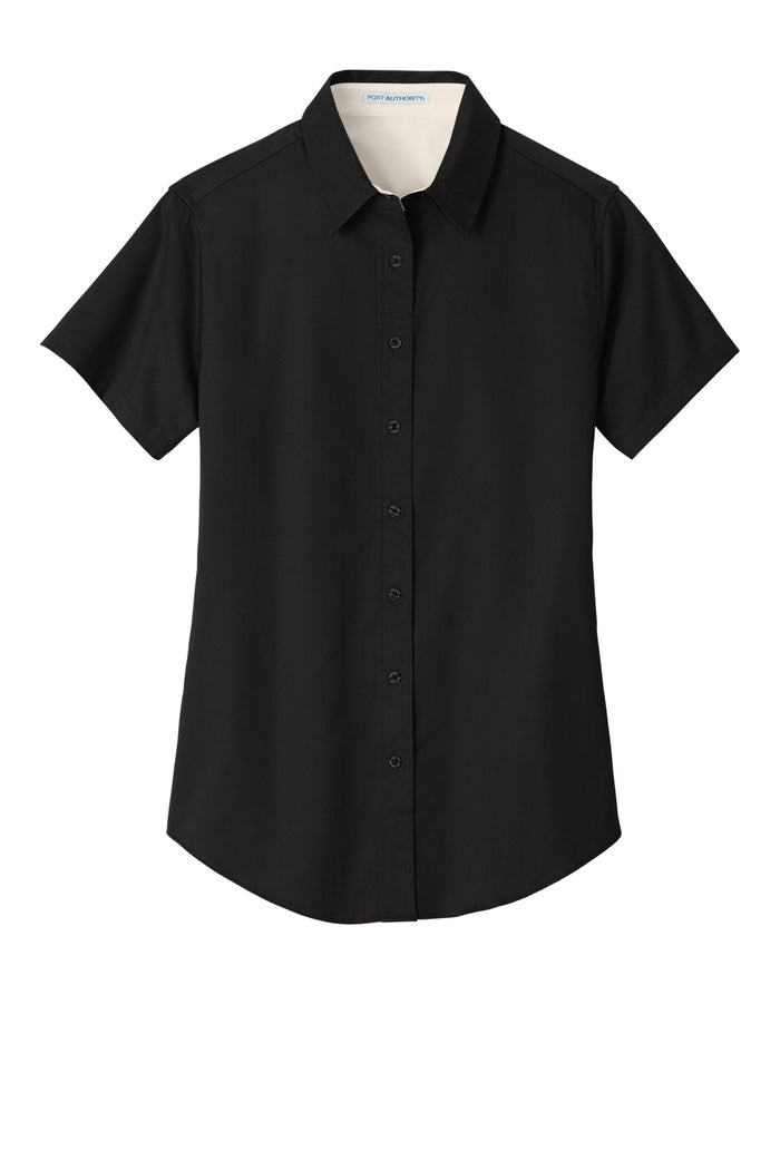 PORT AUTHORITY - BLACK/LIGHT STONE WOMENS SHORT SLEEVE SHIRT