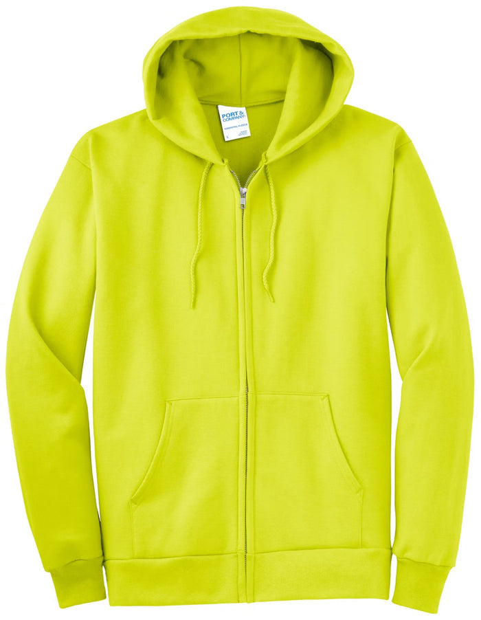 PORT & CO-ESSENTIAL FLEECE- SAFETY GREEN FULL ZIP HOODIE TALL