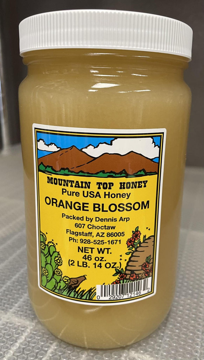 Raw, Unheated, Unfiltered Orange Blossom Honey - Mountain Top Honey - 46 oz in a glass quart jar