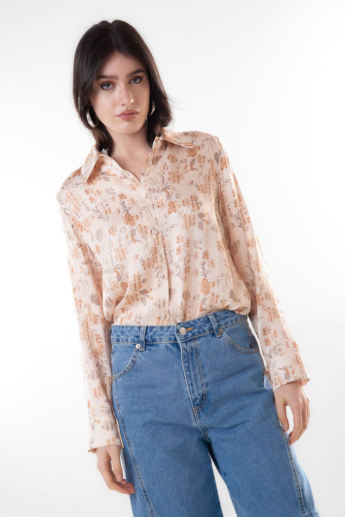Striped floral printed button down shirt blouse wholesale