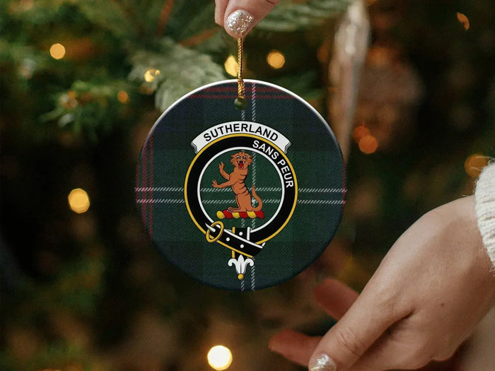 Sutherland sans peur round patterned Christmas ornament — ceramic, gold string