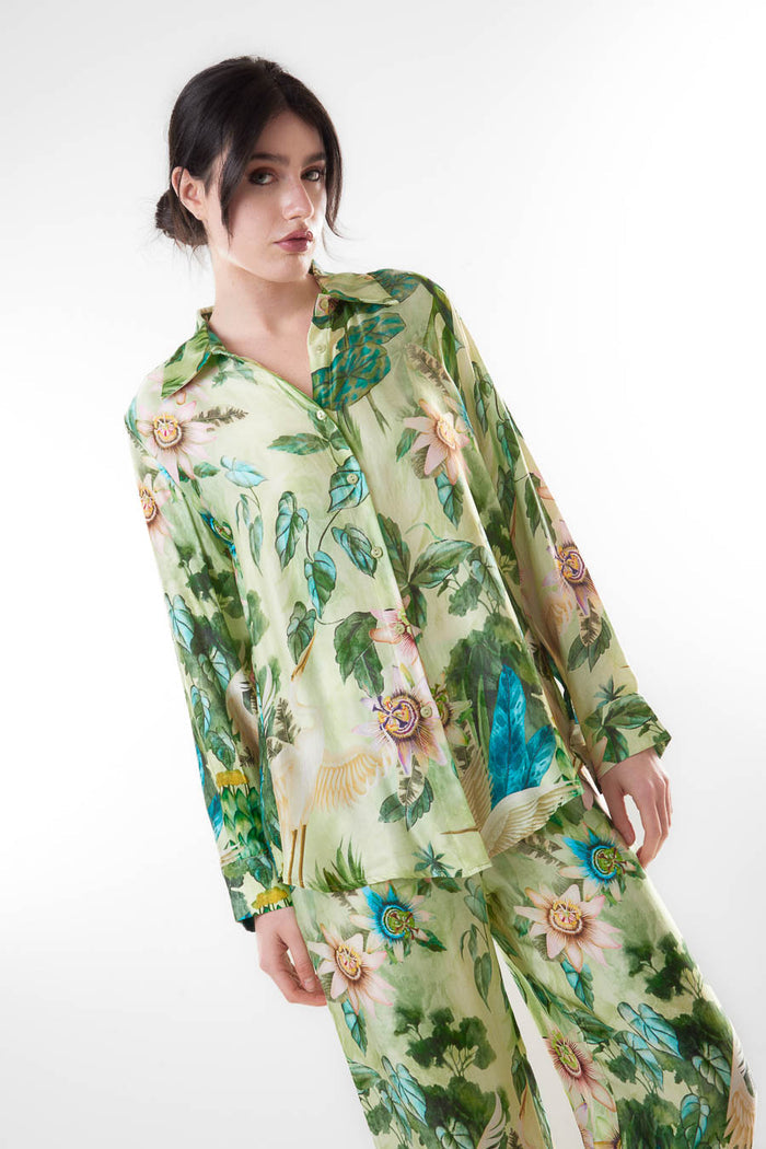 Tropical floral printed relaxed shirt wholesale