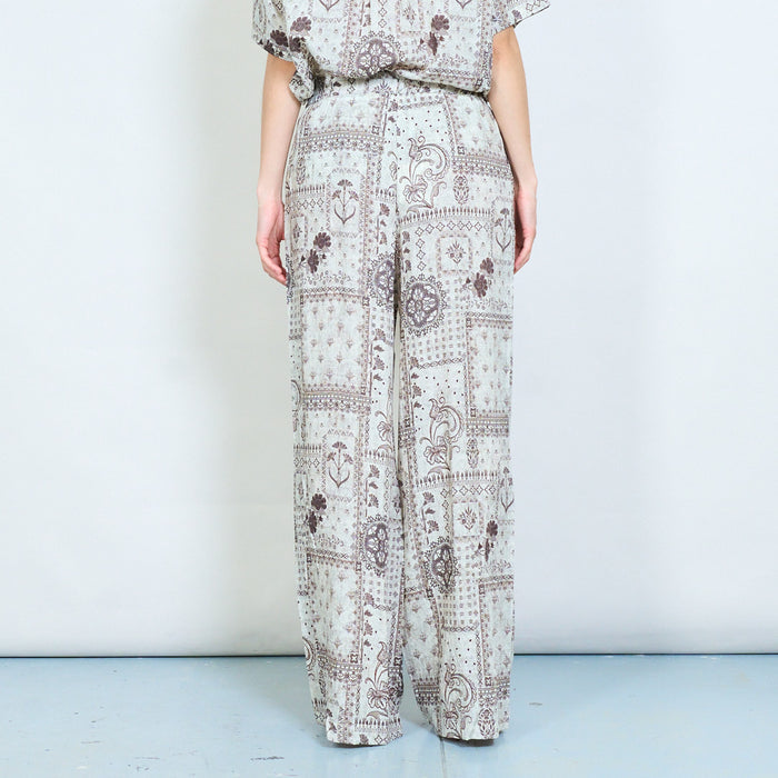 Vintage paisley patchwork wide leg elastic waist trousers wholesale