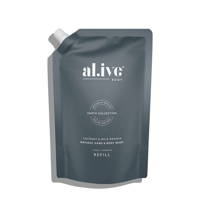 al.ive body 1 Ltr Wash Refill - Coconut & Wild Orange Nudie Glow Australia