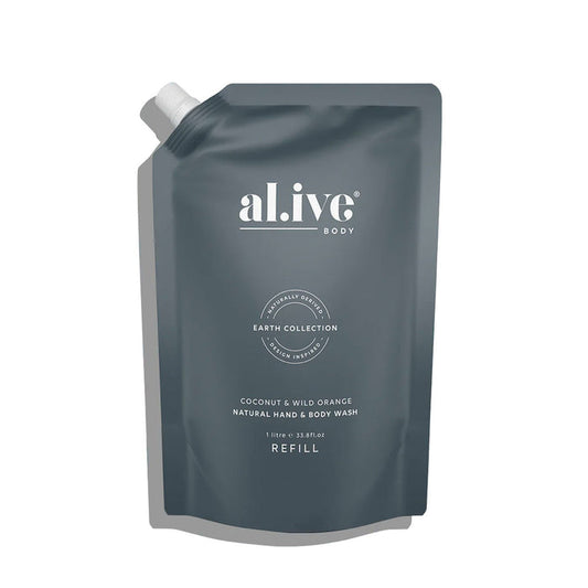 al.ive body 1 Ltr Wash Refill - Coconut & Wild Orange Nudie Glow Australia