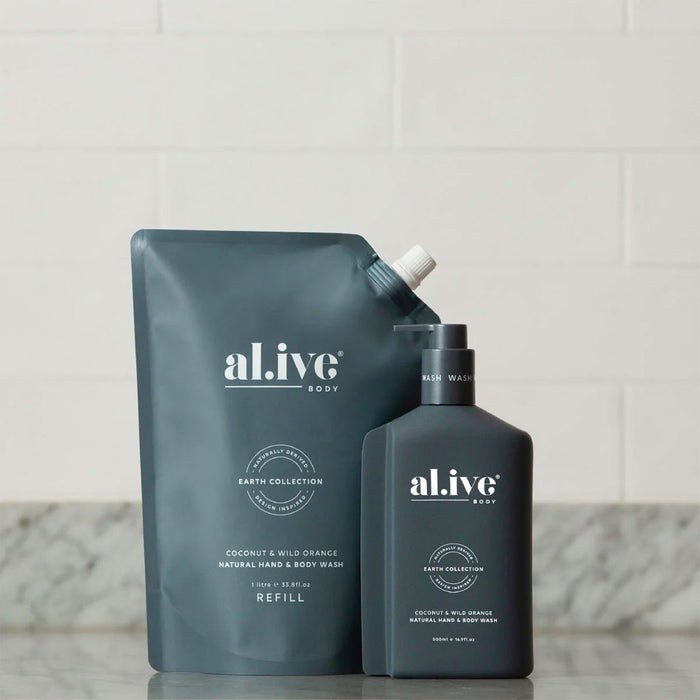 al.ive body 1 Ltr Wash Refill - Coconut & Wild Orange Nudie Glow Australia