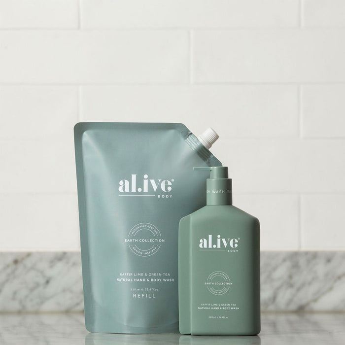 al.ive body 1 Ltr Wash Refill - Kaffir Lime & Green Tea Nudie Glow Australia