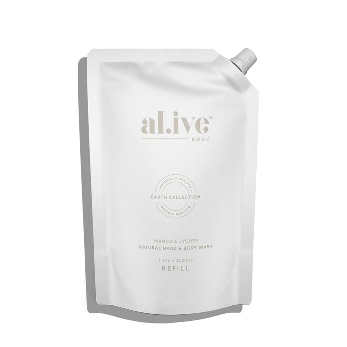 al.ive body 1 Ltr Wash Refill - Mango & Lychee Nudie Glow Australia