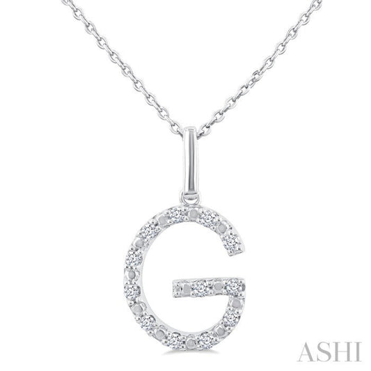 1/10 Ctw Initial 'G' Round Cut Diamond Fashion Pendant With Chain in Sterling Silver