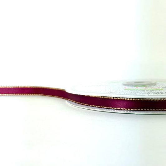 3/8" Double Face Satin Ribbon with Gold Edge Burgundy 50 Yards