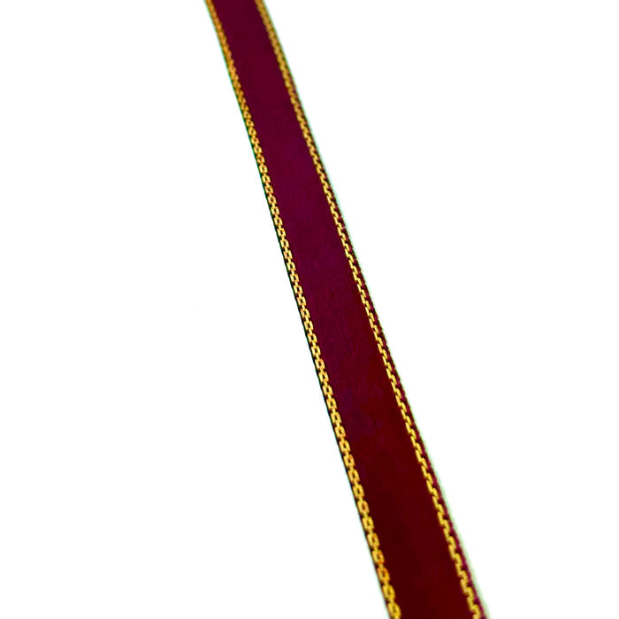 3/8" Double Face Satin Ribbon with Gold Edge Burgundy 50 Yards