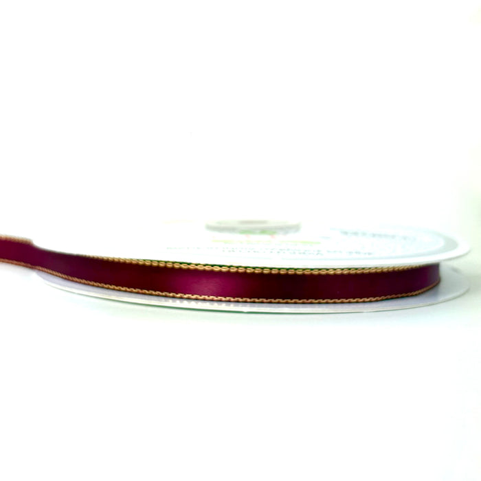 3/8" Double Face Satin Ribbon with Gold Edge Burgundy 50 Yards