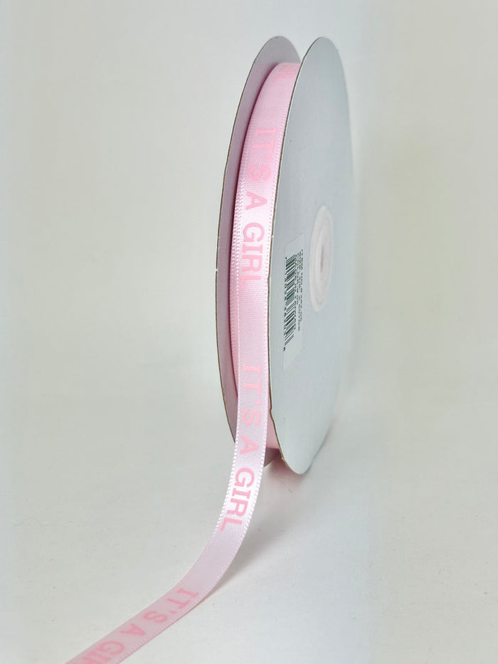 3/8" IT'S A GIRL Pink Satin Babyshower Ribbon(50Yards)
