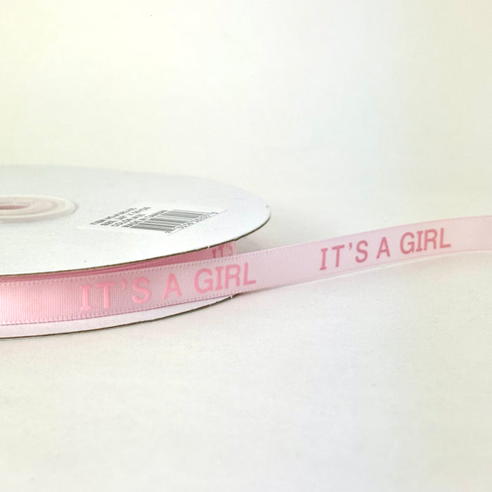 3/8" IT'S A GIRL Pink Satin Babyshower Ribbon(50Yards)