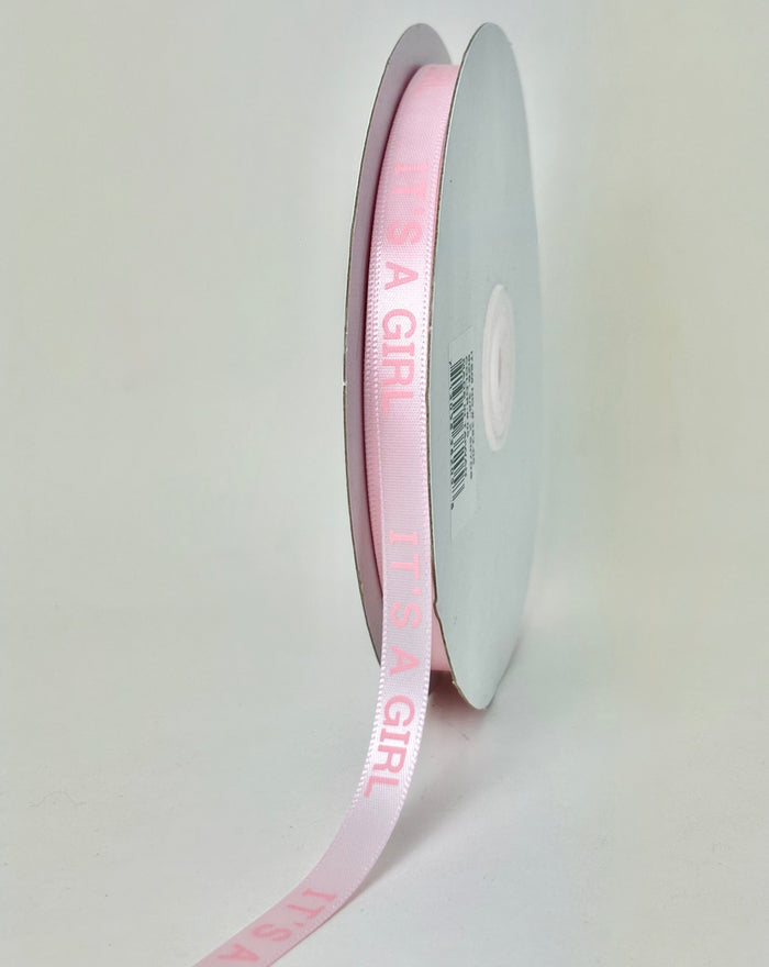 3/8" IT'S A GIRL Pink Satin Babyshower Ribbon(50Yards)