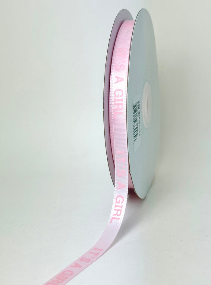 3/8" IT'S A GIRL Pink Satin Babyshower Ribbon(50Yards)