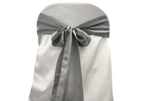 6" X 108" Satin Chair Bow Silver(12 Pieces)