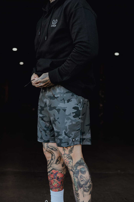 7" Gym Shorts - Black Camo