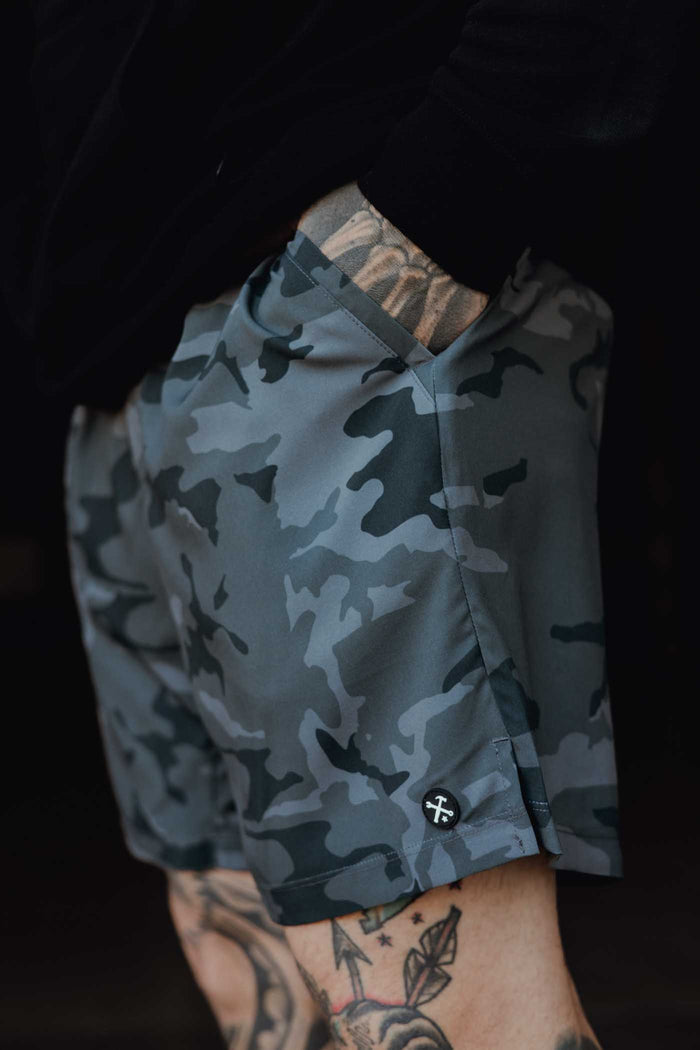 7" Gym Shorts - Black Camo