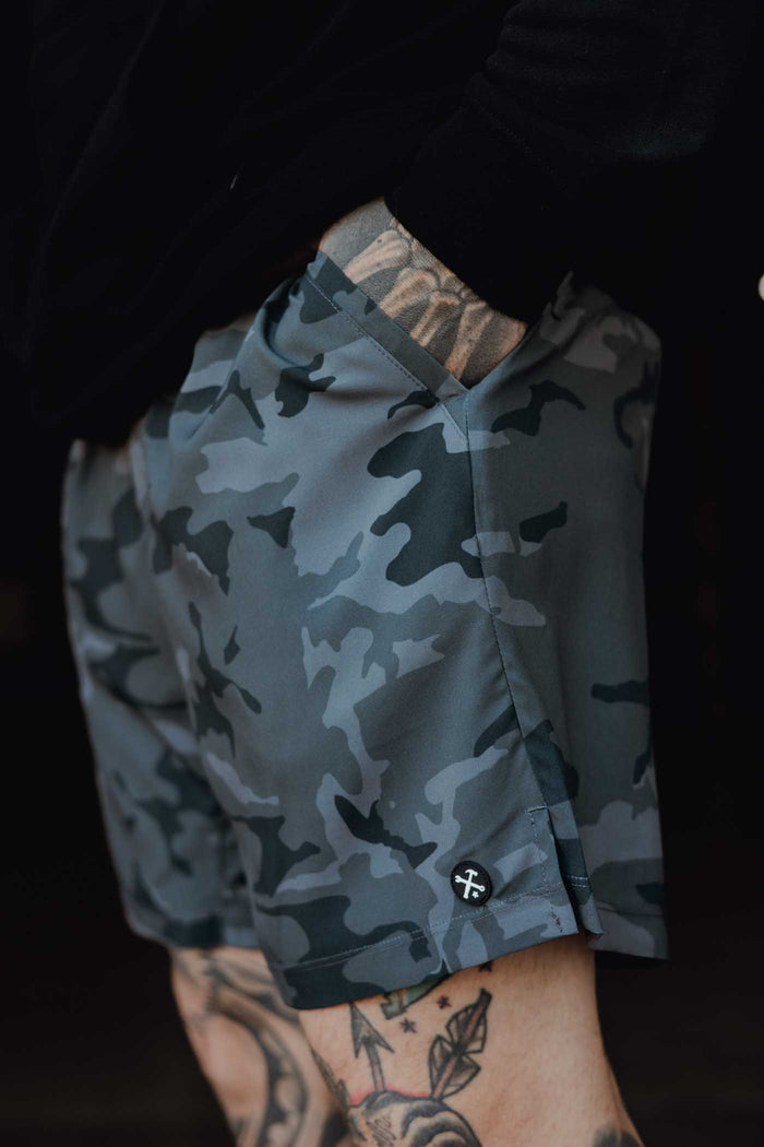 7" Gym Shorts - Black Camo