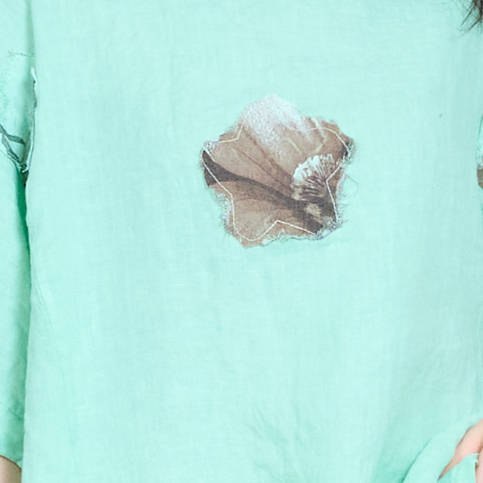 Abstract leaf patch detail oversized relaxed short sleeve top wholesale
