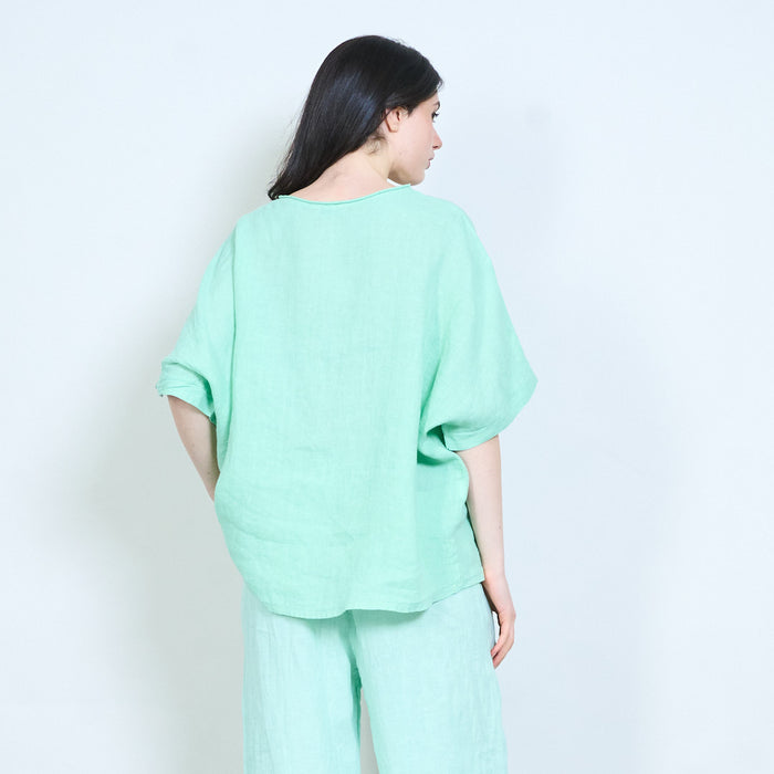 Abstract leaf patch detail oversized relaxed short sleeve top wholesale