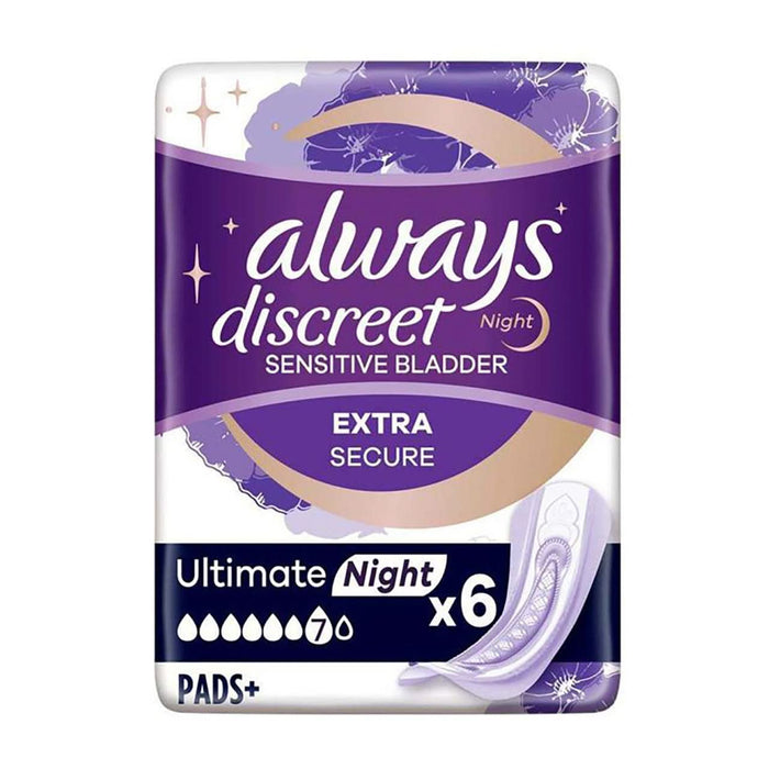 Always Discreet Incontinence Pads Women Ultimate Night 6 Pads