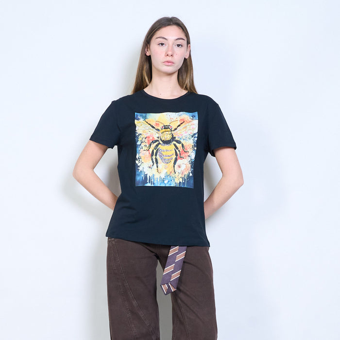 Animalia edit rhinestones embellished bee floral art graphic printed t shirt wholesale