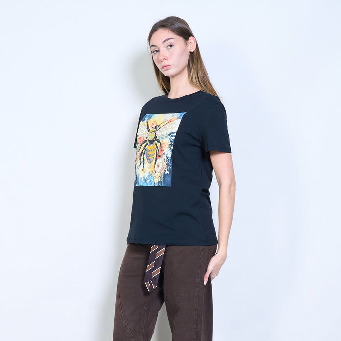 Animalia edit rhinestones embellished bee floral art graphic printed t shirt wholesale