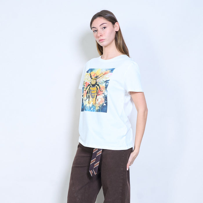 Animalia edit rhinestones embellished bee floral art graphic printed t shirt wholesale