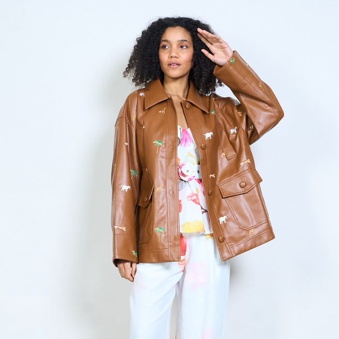 Animalia embroidered safari graphic button front jacket wholesale