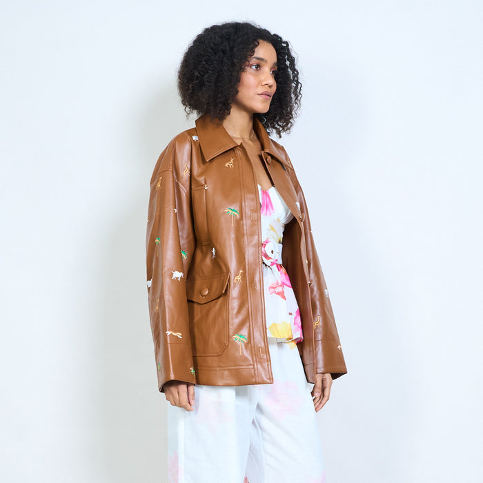Animalia embroidered safari graphic button front jacket wholesale