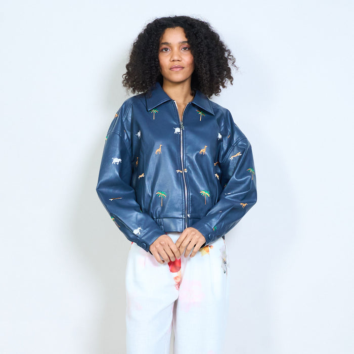 Animalia embroidered safari graphic zip front jacket wholesale